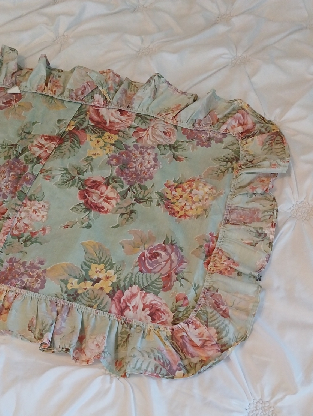 VTG King Pillow Sham Floral Ruffle JP Stevens 1988 Made In USA Pillowcase - Picture 6 of 9
